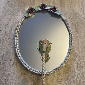 Toleware Rose Floral MIRROR Shabby Chic Candle Holder COUNTRY 13x9” vintage